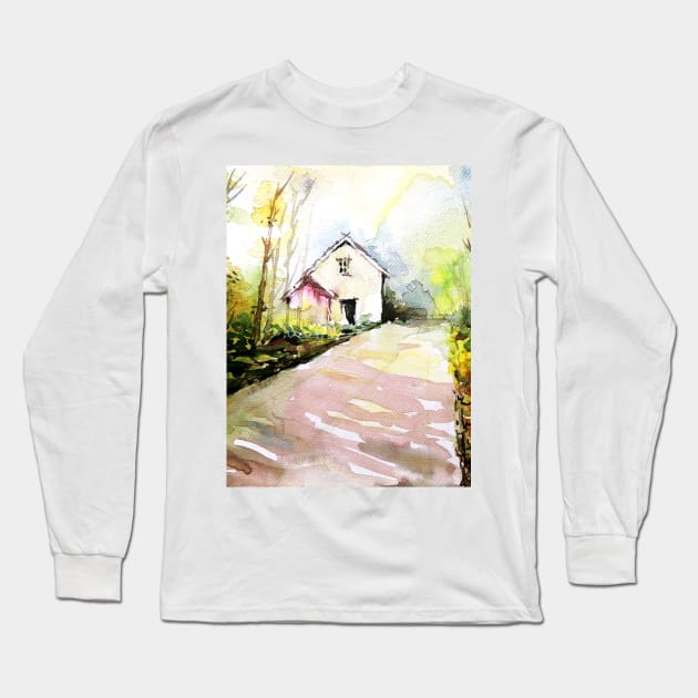 Beautiful Cottage Garden Painting Long Sleeve T-Shirt by whimsyart